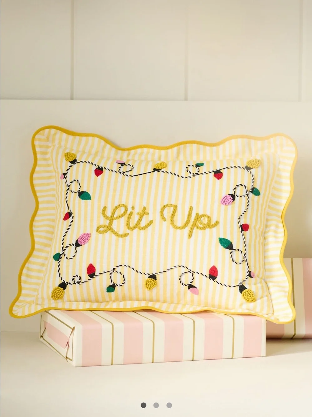 NWT Anthropologie Lit Up Embroidered Holiday Cotton Pillow Viral